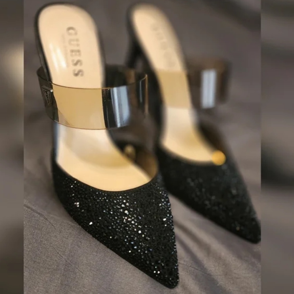 Guess Black Rhinestone Embellished Heels  8.5